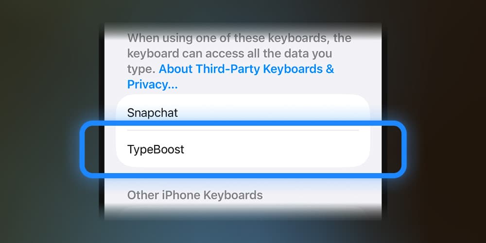 TypeBoost iOS-Tastatur hinzufügen – Schritt 4