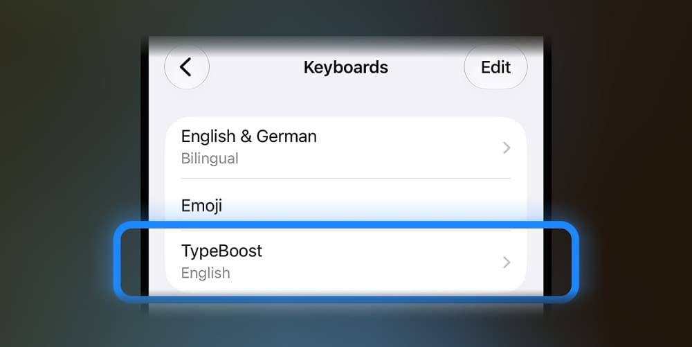 TypeBoost iOS-Tastatur hinzufügen – Schritt 5