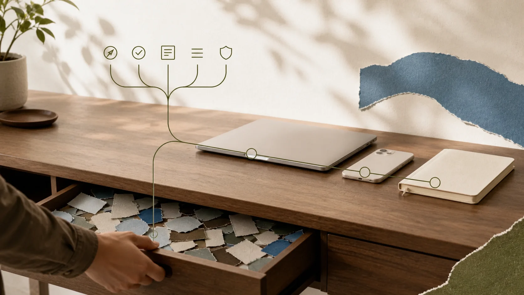 A focused Mac workspace keeps three useful tools visible while excess choices are put away.