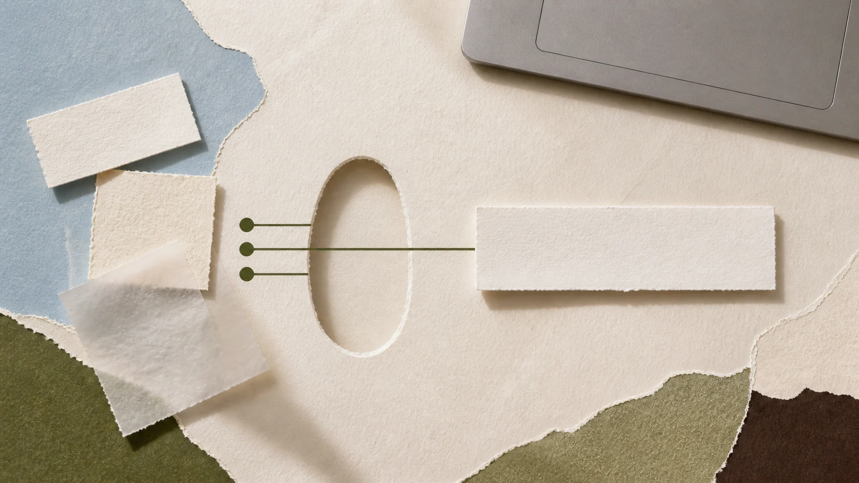 Three blank message fragments passing through a paper aperture and becoming one clear subject strip